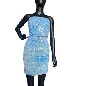 Blue Iridescent Sequin Spaghetti Strap Mini Bodycon Party Dress - Lovesome